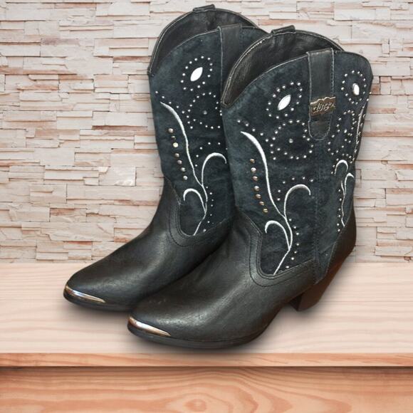 Dingo Women's Ava Studded Black Round Toe Western Boots, 2" Heel 6.5M EUC - Picture 2 of 6